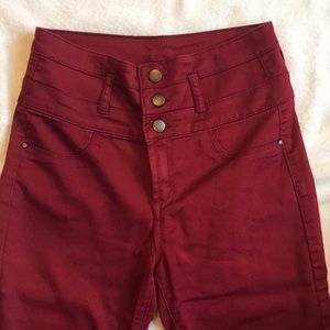 High wasted red skinny jeans